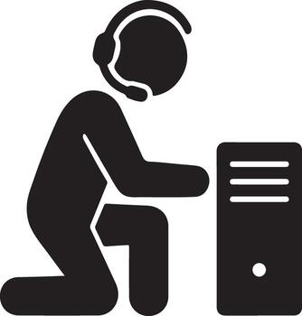 IT Support Worker Silhouette Fixing Desktop Computer Tower for Office Technical Assistance Job art vector