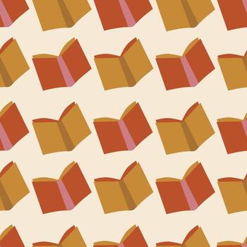 Seamless illustration featuring an open book pattern in warm colors. Repetitive design ideal for backgrounds, educational themes vector