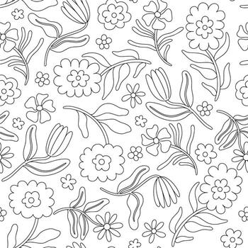 Coloring page. Seamless pattern of abstract flowers in a modern style. Line illustration. vector