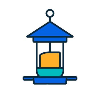 Colorful hanging bird feeder icon with suet block. vector