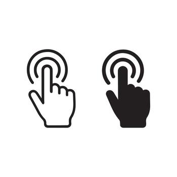 Hand Click or Touch Icon Set with Outline and Solid Style vector