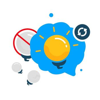 illustration of cognitive flexibility, adaptability concept. light bulb, circular arrow for new thinking, innovation, creativity, open mindedness, problem solving. outdated ideas replaced with new vector