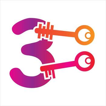 Number three with two keys vector