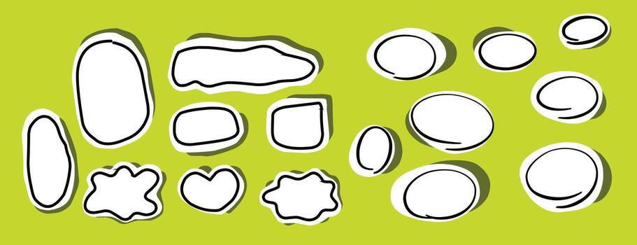 A set of shapes and circles on a green background vector
