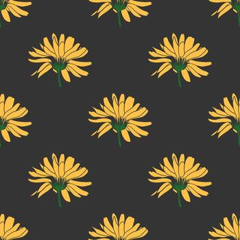 Repeating pattern of vivid yellow flowers against a gray background, offering a sense of botanical harmony. The flowers create a cheerful and decorative design vector