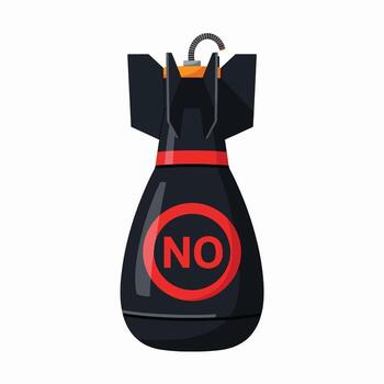 A stark black bomb with a red circle and NO inside symbolizing danger or the concept of negativity vector