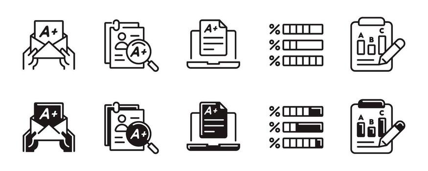 simple exam score result icon line set education quiz pass grade online questionnaire task evaluation signs illustration for web and app vector