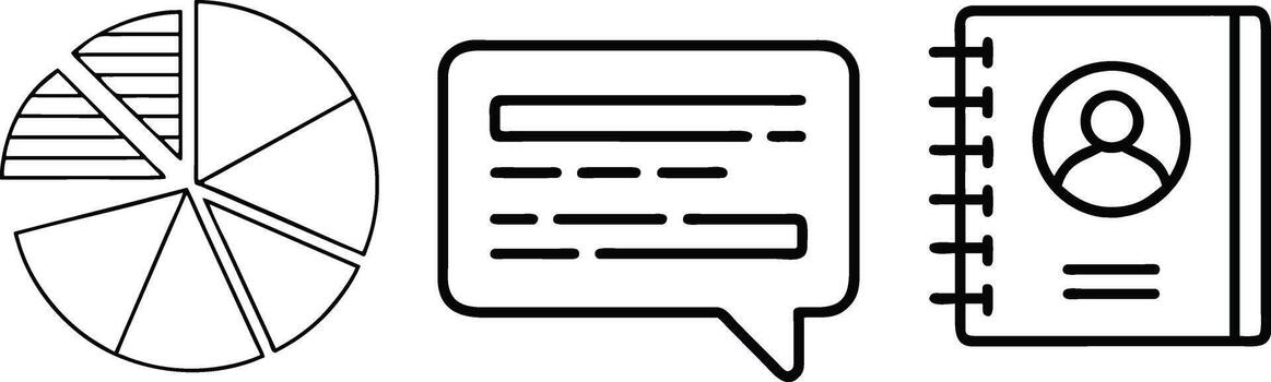 Pie chart speech bubble address book icons graph data vector