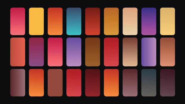 A vibrant array of gradient color swatches arranged on a black background vector