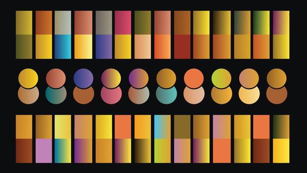 Color Palette Gradient Chart with Rectangles and Circles on Black Background vector
