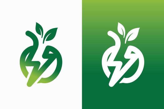Thunder fruit logo, a combination of apple and lightning with bold line style vector