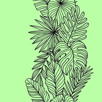 Pattern with abstract linear palm leaves. Decorative image of tropical foliage. vector