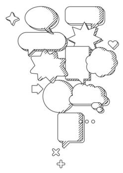 Background with speech bubbles. Decorative abstract objects in line art style. vector