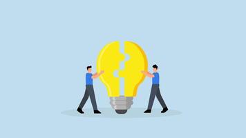 Two people holding a light bulb over a blue background video