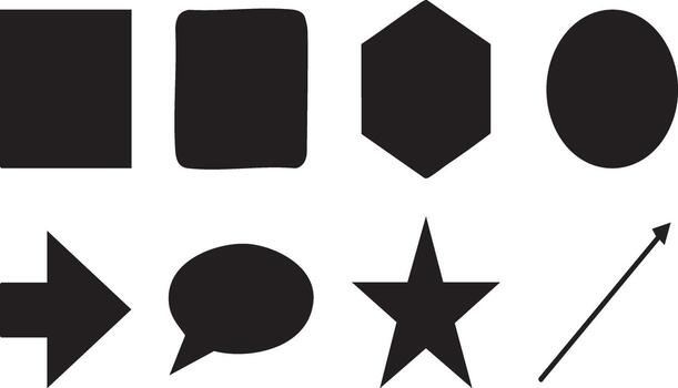 A Collection of Geometric Shapes and Icons, Including Square, Hexagon, Circle, Arrow, Speech, Bubble, Star, and Diagonal Line. vector