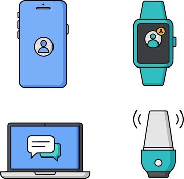 moderno comunicación dispositivos un conjunto de plano 2d íconos para conectividad y tecnología vector