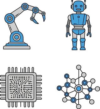 Robotics and AI Technology A Flat Icon Set vector