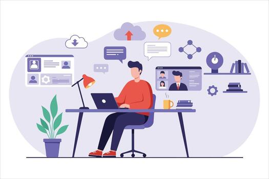 Programmer Coding on Laptop vector