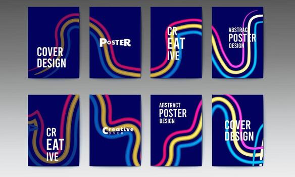 Set of modern abstract poster design templates with colorful lines dark background vector