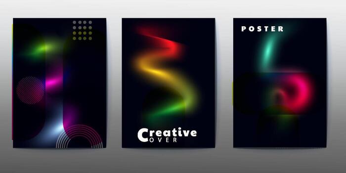 Abstract posters with bright colorful gradients and geometric shapes design vector