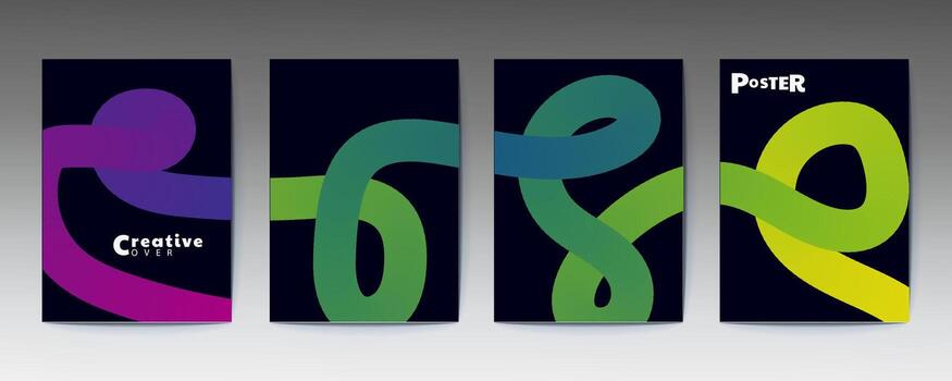 vistoso fluido degradado carteles con resumen retorcido líneas y oscuro antecedentes vector