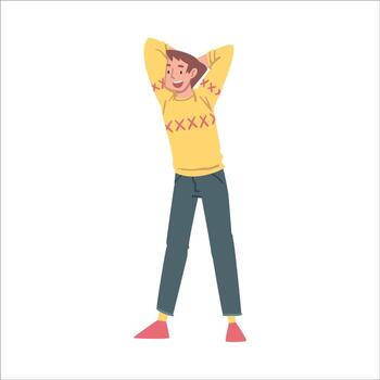 Positive Man Character Standing in Yellow Sweater with Smiling Face Feeling Euphoric and in High Spirits Illustration vector