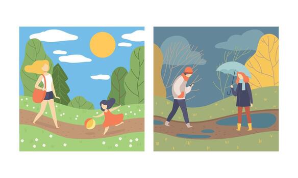 Outdoor activities in different weather vector