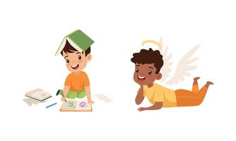 Kids drawing and imagining creatively vector