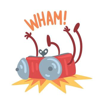 Red Alarm Clock Character Falling Down with Wham Sound Illustration vector