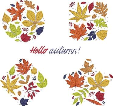 Shapes with Bright Autumn Foliage of Different Leaf Color Set vector