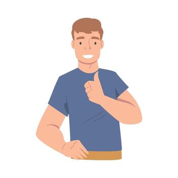Smiling Man Character Showing Thumb Up as Approval Hand Gesture Illustration vector