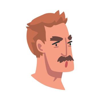 Man Head with Mustache with Frowning Facial Expression Side View Illustration vector
