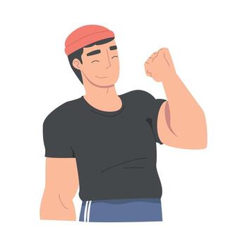 Smiling Man Character Showing Clenched Fist as Hand Gesture Illustration vector