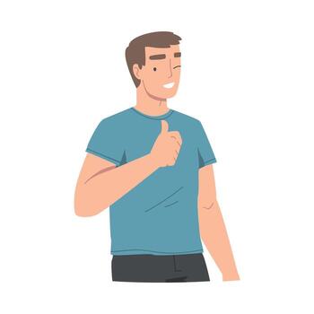 Smiling Man Character Showing Thumb Up as Approval Hand Gesture and Winking Illustration vector