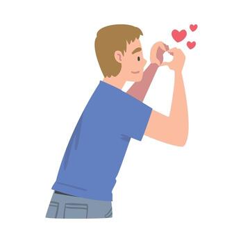 Man Showing Heart Gesture as Social Media Follower and Subscriber Showing Adoration Illustration vector