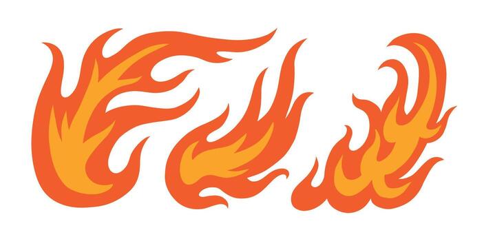 fuego colocar. plano vibrante color ilustración aislado en blanco antecedentes. dinámica formas de ardiente llamas fuego pegatinas o diseño elementos recopilación. vector