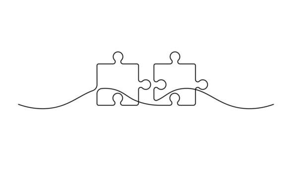 Continuous Line Art of Connected Puzzle Pieces. Minimalist Symbol of Teamwork, Connection, and Unity vector