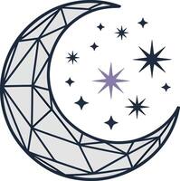 Geometric crescent moon with stars illustration vector