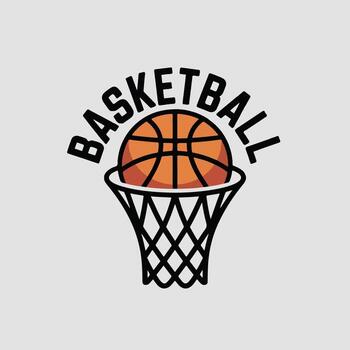 Art of basketball going into the net with the word basketball above it vector