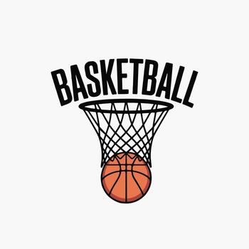 Art of basketball going through the net with the word basketball above it vector