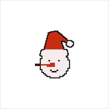 Pixel art snowman with Santa hat and carrot nose Retro 8bit game style Xmas icon isolated on white background vector