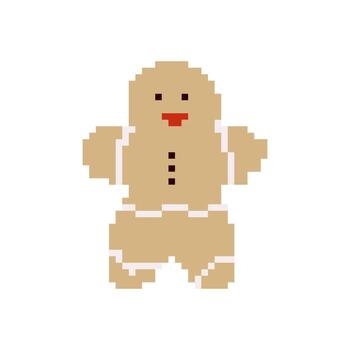 Retro pixel art gingerbread man Retro 8bit game style Xmas icon isolated on white background vector
