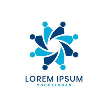 Teamwork logo with a circular abstract human figure symbolizing unity, collaboration and community support. vector