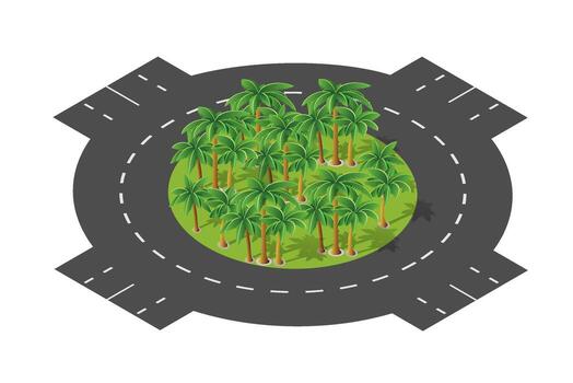Conceptual illustration of palm trees growing in roundabout island vector