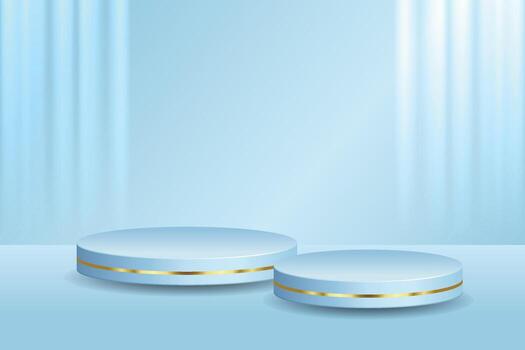 Futuristic 3D Two Blue Podium with golden strip and abstract background, Perfect for Technology Concept, Product Display, Mockup, Showroom Showcase, and Modern Design Scene vector