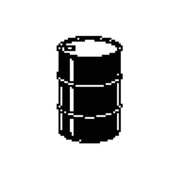 Pixel art style image of a black barrel standing tall on a white background vector