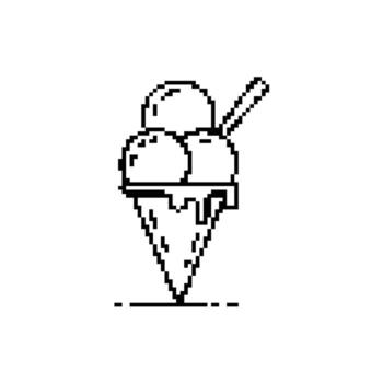 Pixel art ice cream cone with three scoops and a stick on white background vector