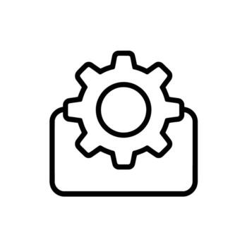 Black line icon of gear with rectangle showing mechanism process concept design vector