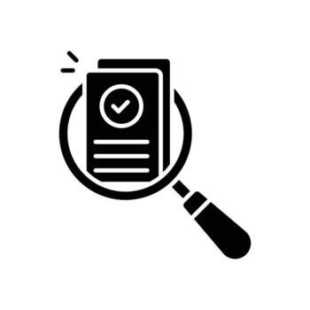 Review, assesment or audit icon. Simple solid style. Research, overview, report, case, data, glass, document, analysis, discovery, check concept. Silhouette, glyph symbol. Isolated design vector