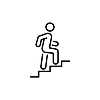 Man climbs the stairs icon. Simple outline style. Stair, walk, climb, staircase, step, up, career, person, rise, level, business concept. Thin line symbol. Isolated design vector